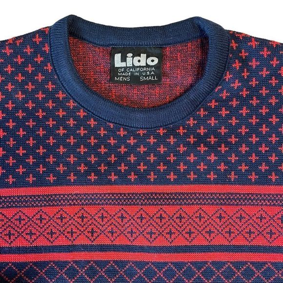 Lido Blue and Red Patterned Wool Sweater - Picture 3 of 9